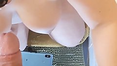 Busty slut wife enjoying a thick cock deep in her throat in the bathroom HD