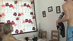 Old couple seduce sons teen gf into threesome