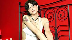 Teen brunette masturbates her pussy with big sex toys and screaming with pleasure as she is watched in a German amateur