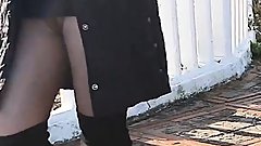 Ainoa: Walking through the coastal park with boots and a miniskirt