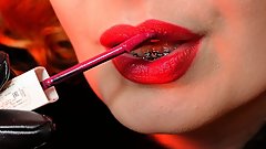 lipstick fetish video - close up ASMR - blogger Arya in FUR