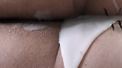 A very huge creampie leaking from pregnant holes of cheating wife Milky Mari after no-condom gangbang!