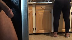 Stepmom almost caught me but finally I CUM over her ass!!!