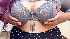 Hot Wife Self Pleasuring in Bra and Skirt - Juicy Boobs and Sexy Ass