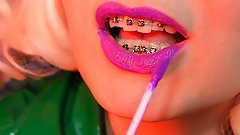 ASMR lipstick - make-up process - sexy lips of pin up blonde Arya
