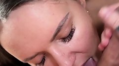 Brunette milks her horny boyfriend with her mouth