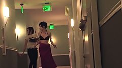 What an amazing threesome lesbian action with three stunning beauties and a big white strap on