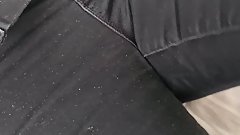 Removing tight black jeans and showing you my panties on meaty pussy