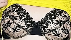 I take off my shirt, show my nipples, squeeze my boobs to the music